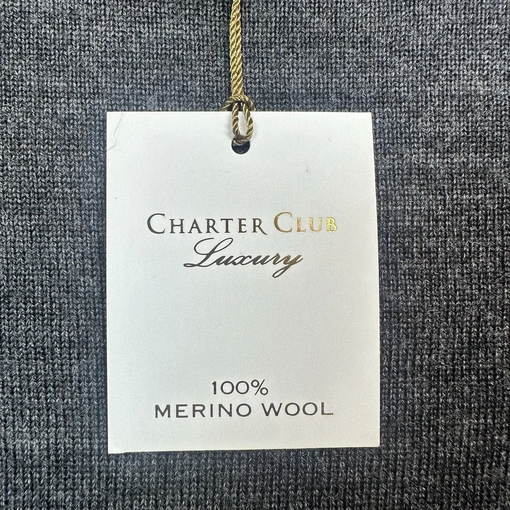 Charter Club Merino Wool Crewneck Sweater XXL Charcoal Heather‎ Button Cuff